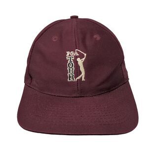 PGA Tour Slideback Hat Red One Size Embroidered Solid Leather Strap